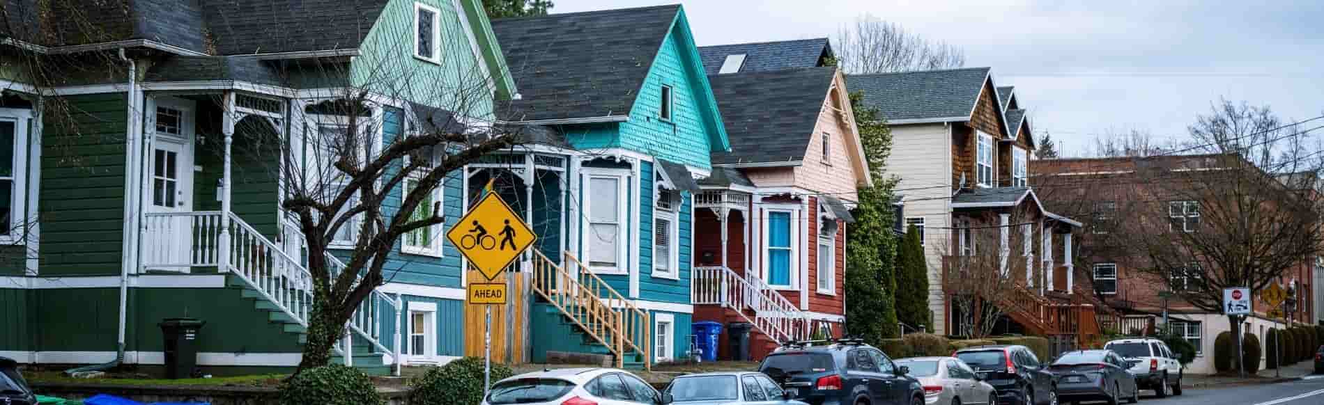 Row of classic Portland homes representing Healthy Home’s Portland office and local testing services